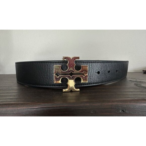 Tory Burch Reversible Brown Black Leather Belt With Classic Logo - Picture 1 of 5